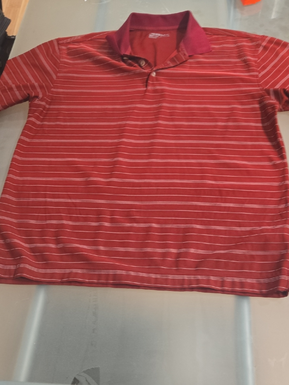 Nike Red Striped Golf Polo with Burgundy Collar